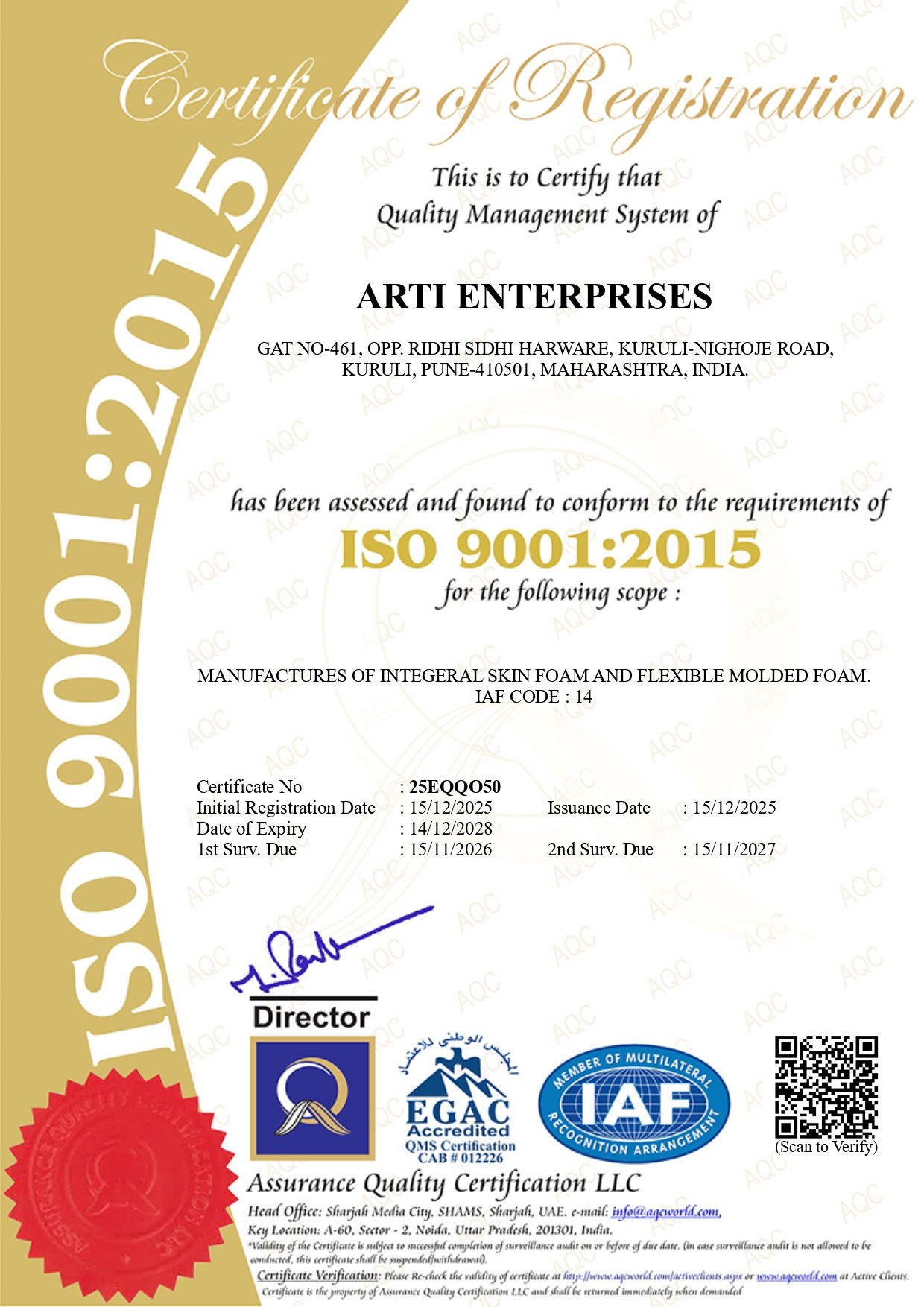 arti enterprises iso certificate